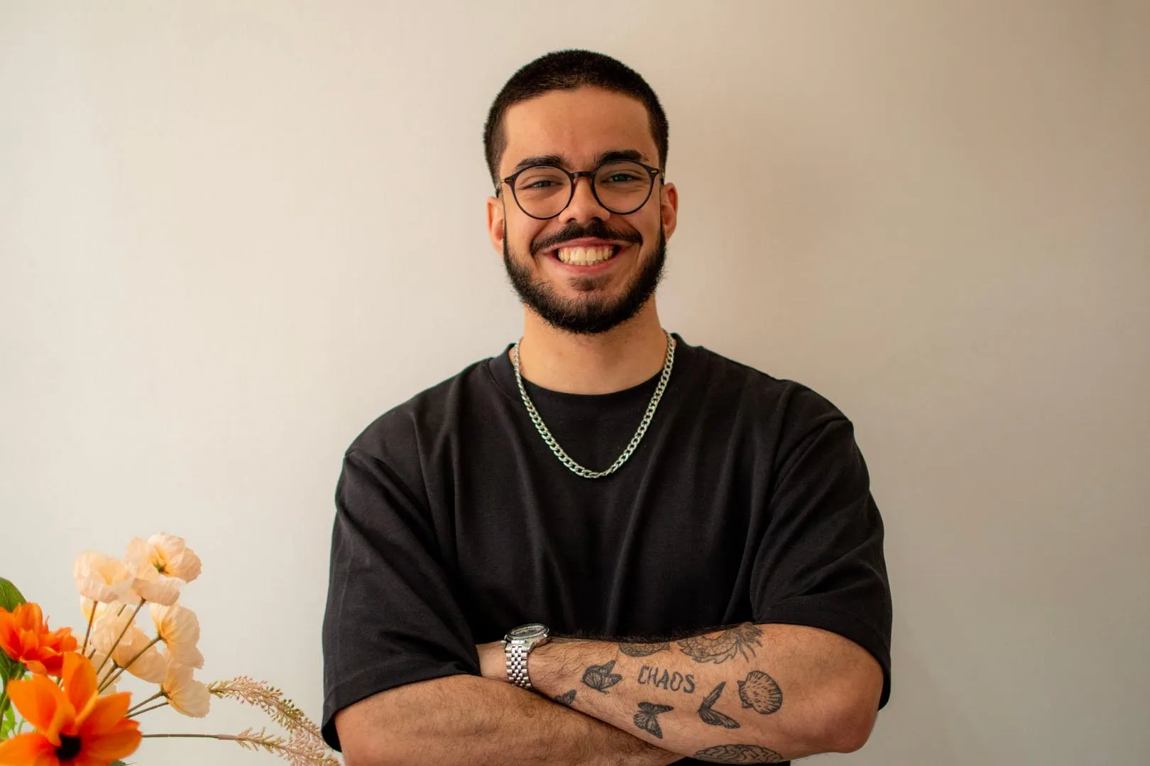 Pedro Giao, Graphic Designer at Berlew Design Studio, in the Nottingham studio.