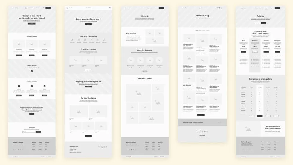Essential website wireframe layout examples showing structure, placeholders and annotations