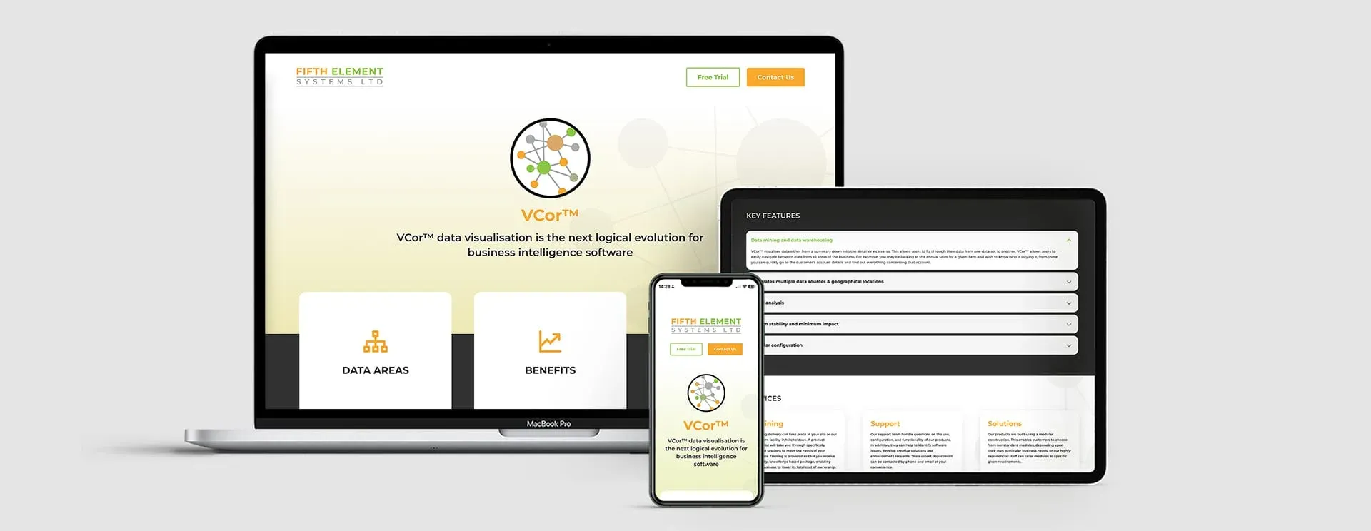 Fifth Element Systems website shown on desktop, designed by Berlew Design Studio.