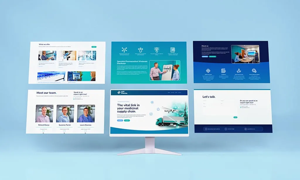 HTF Pharma website shown on mobile, designed by Berlew Design Studio.