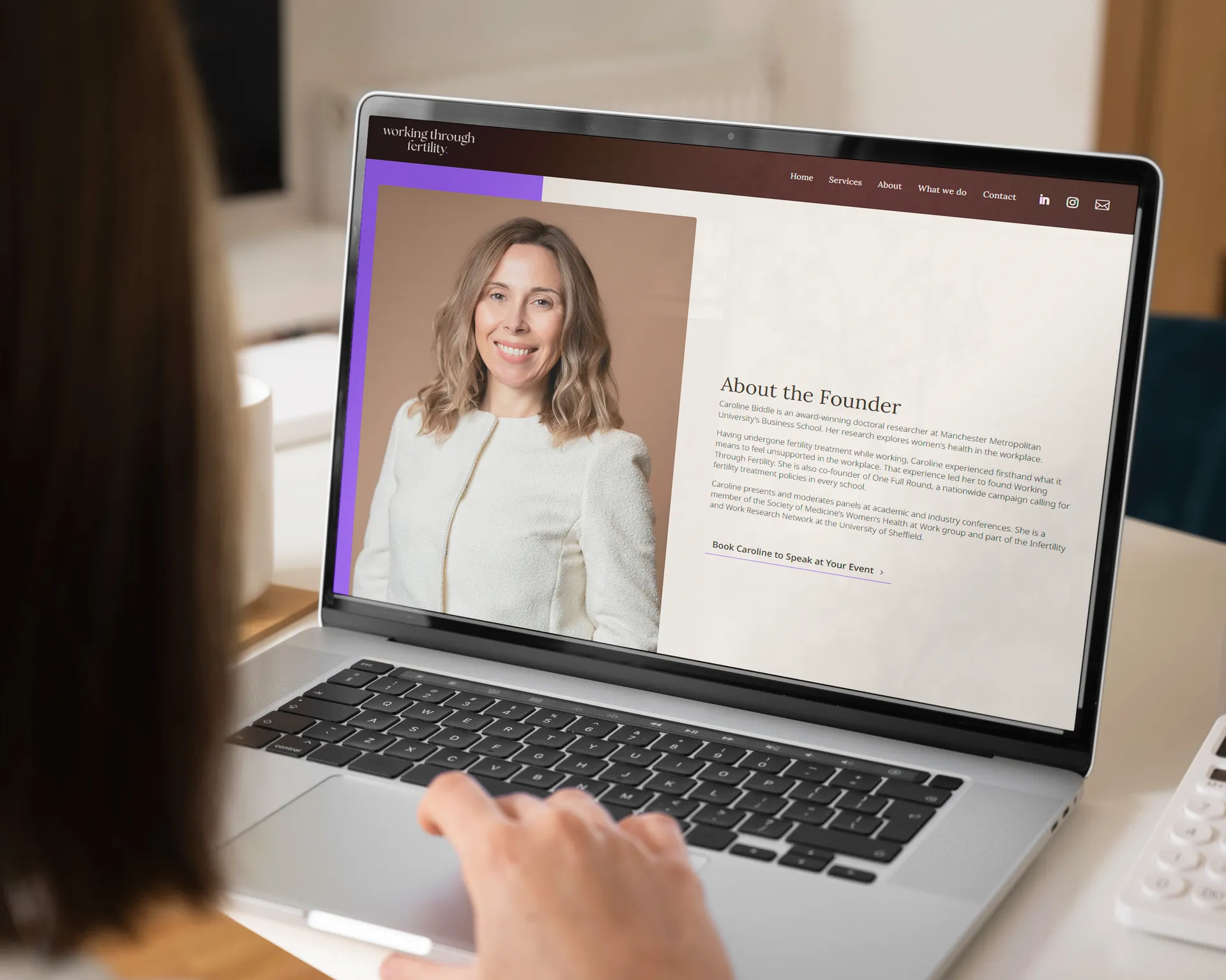 Working Through Fertility About the Founder page on desktop. web design by Berlew Design Studio.